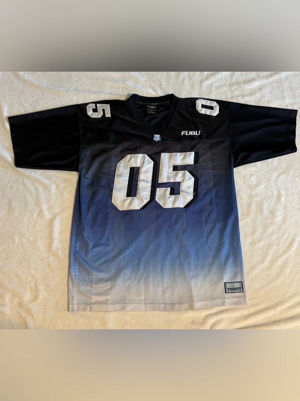 Vintage FUBU 05 Sport Football Jersey Y2K Black Blue White XL